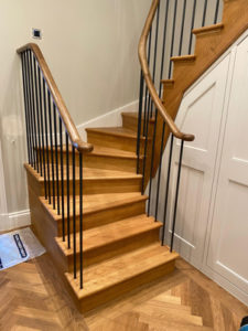 tight space wooden staircase, 3 stories