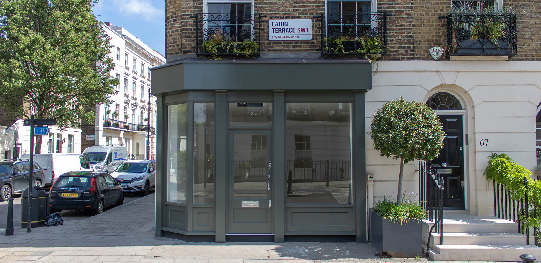 Shopfront, door and sash window, Eaton Terrace, London