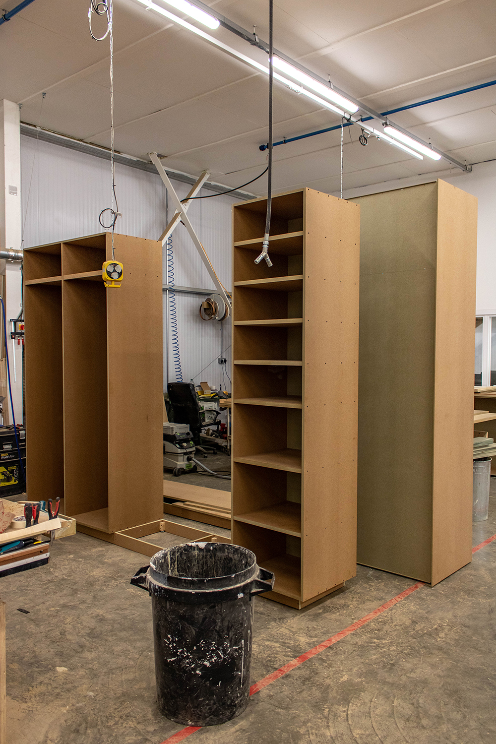 Early construction of tall shelving unit