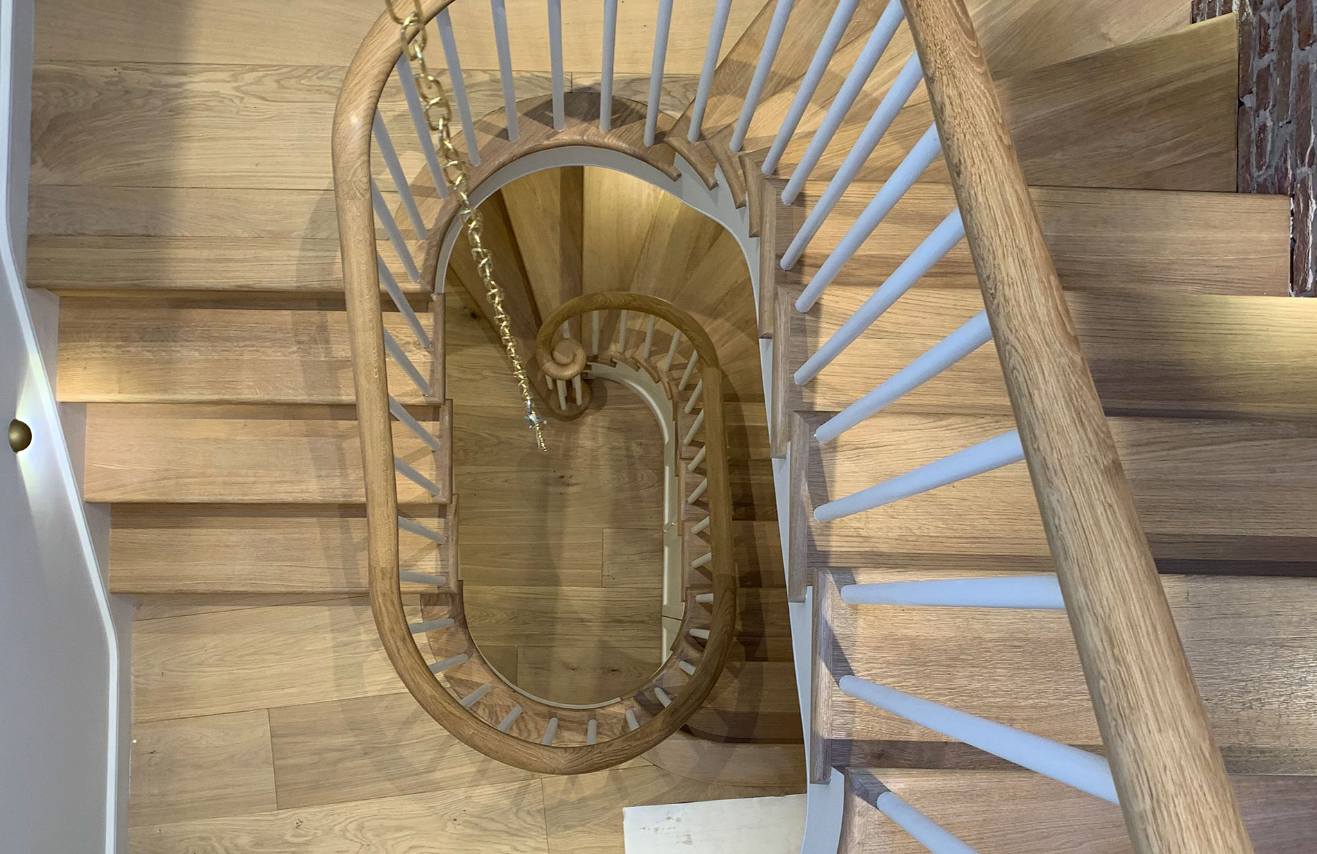wooden spiral staircase top down